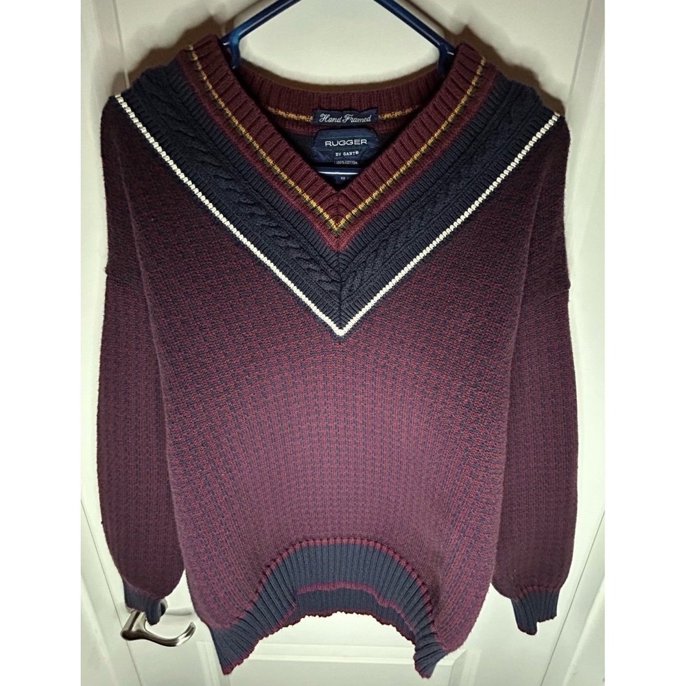 Vintage 90's Gant Rugger Hand Framed Knitted Heavy‎ Weight Preppy Sweater Sz M